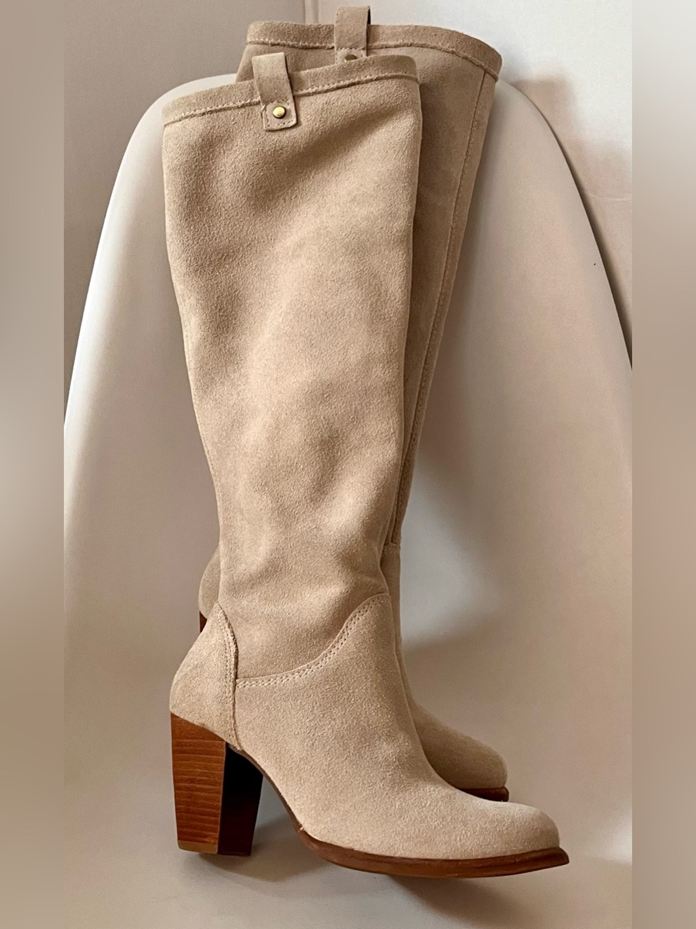 UGG Ava Knee High Waterproof Sheepskin Block Heel Boots Tan Women's US 6 - Picture 2 of 8